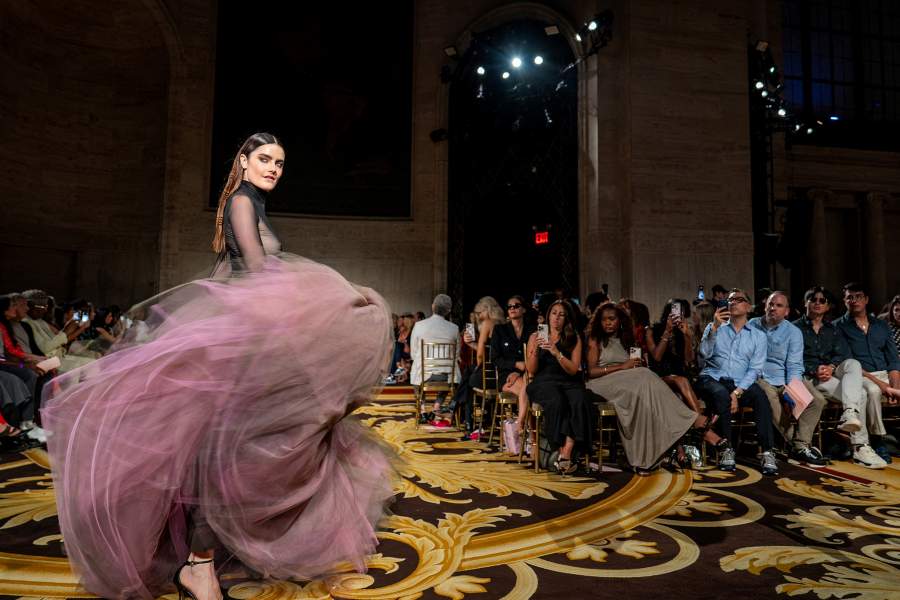 SENSITIVE MATERIAL. THIS IMAGE MAY OFFEND OR DISTURB A model presents a creation from the Spring/Summer 2027 Christian Siriano collection during New York Fashion Week in New York City, U.S., September 10, 2026. REUTERS/David 'Dee' Delgado