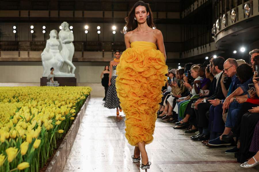 Models present the latest creations from the Carolina Herrera SS27 show during New York Fashion Week in Manhattan, New York City, U.S., September 14, 2026. REUTERS/Caitlin Ochs