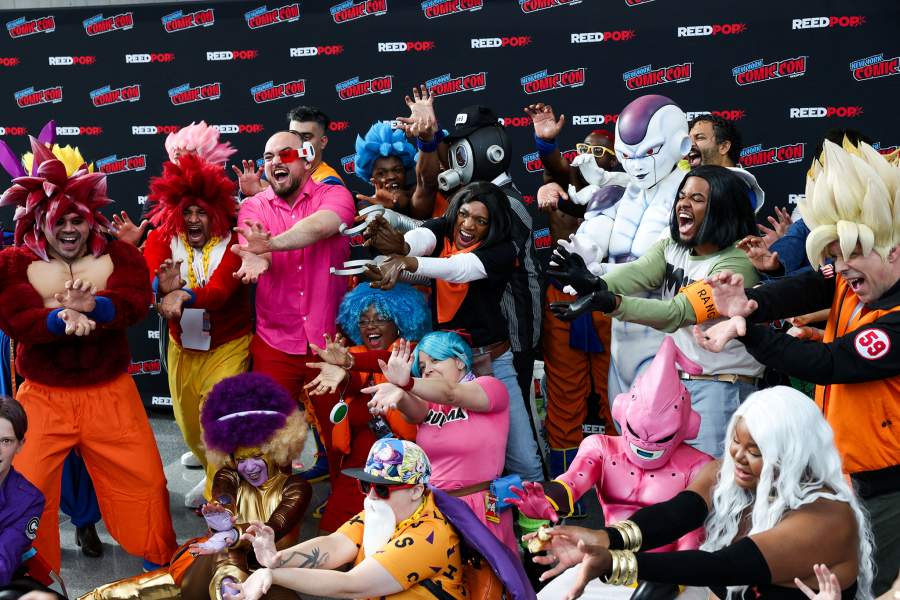 People cosplaying as Dragon Ball Z characters pose for photographs during the opening day of New York Comic Con at the Jacob Javits Center in Manhattan in New York City, US, October 8, 2026